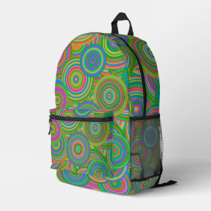 Retro mod abstract circles,Green and Orange-red Printed Backpack