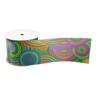 Retro mod abstract circles,Green and Orange-red Satin Ribbon