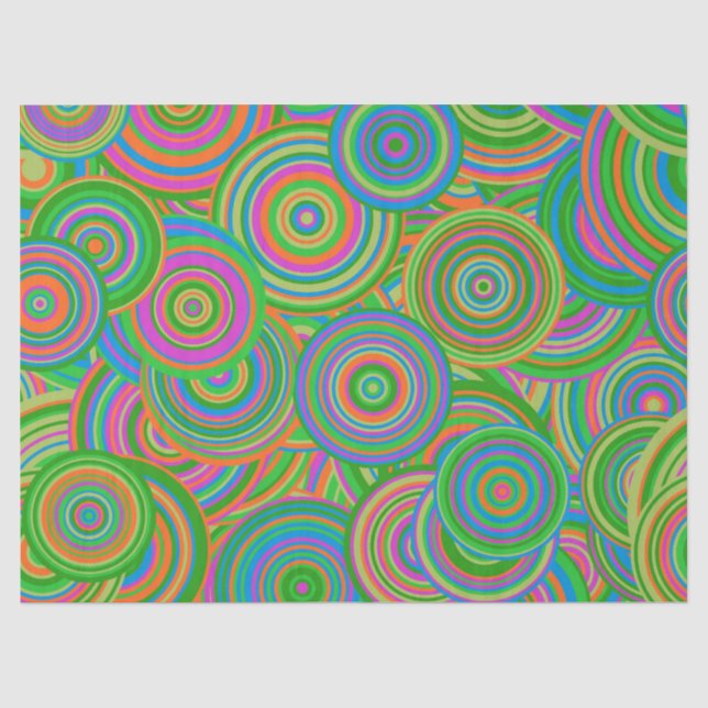 Retro mod abstract circles,Green and Orange-red Tissue Paper (Front)