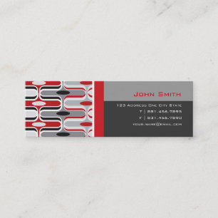 Retro Mod Art Deco Zig Zag Funky Pattern Red Black Mini Business Card