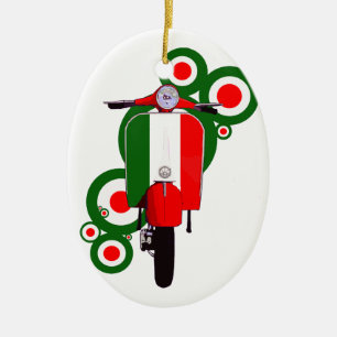 Retro Mod Art Italian Scooter Ceramic Tree Decoration
