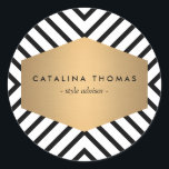 Retro Mod Black and White Pattern with Gold Emblem Classic Round Sticker<br><div class="desc">Coordinates with the Retro Mod Black and White Pattern with Gold Emblem Business Card Template by 1201AM. An optical black and white pattern creates visual interest as a background on this personalised sticker design. The faux gold emblem contains your name or business name, becoming a unique identity for your brand....</div>