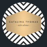 Retro Mod Black and White Pattern with Gold Emblem Classic Round Sticker<br><div class="desc">Coordinates with the Retro Mod Black and White Pattern with Gold Emblem Business Card Template by 1201AM. An optical black and white pattern creates visual interest as a background on this personalised sticker design. The faux gold emblem contains your name or business name, becoming a unique identity for your brand....</div>