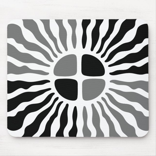 Retro Mod Black and White Sunburst Geometric Mouse Pad (Front)