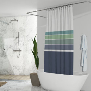Retro/Mod Blue and Green Striped  Shower Curtain