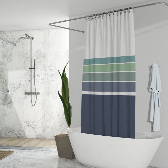 Retro/Mod Blue and Green Striped  Shower Curtain (Creator Uploaded)