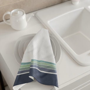 Retro/Mod Blue and Green Striped Tea Towel
