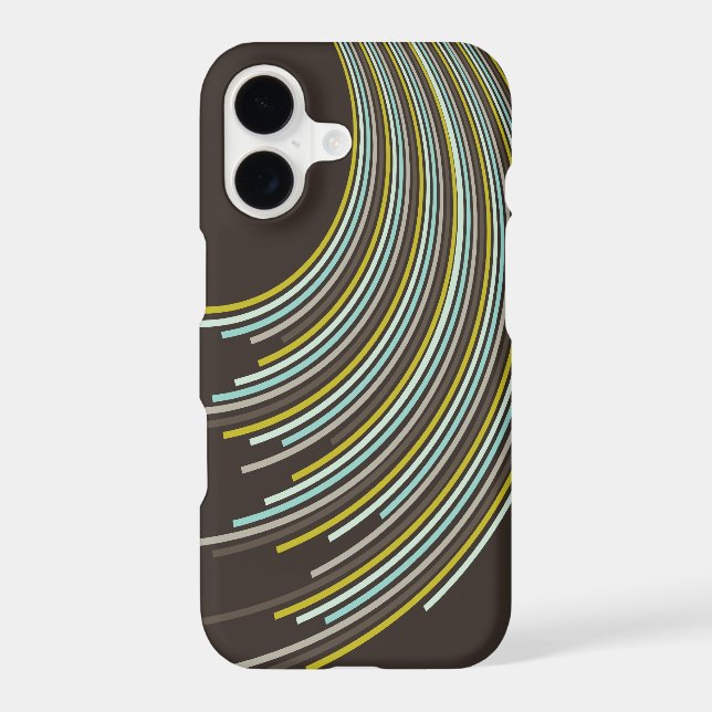 Retro Mod Blue & Brown Curvy Stripes Abstract Art (Back)