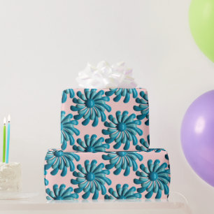 Retro MOD Blue Flowers Spring Summer Garden Wrapping Paper