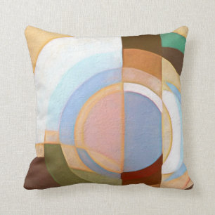 Retro Mod Brown and Blue Grapic Circle Pattern Cushion