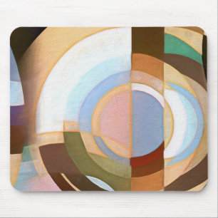 Retro Mod Brown and Blue Grapic Circle Pattern Mouse Pad