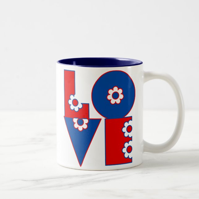 Retro Mod Flowered LOVE Two-Tone Coffee Mug (Right)