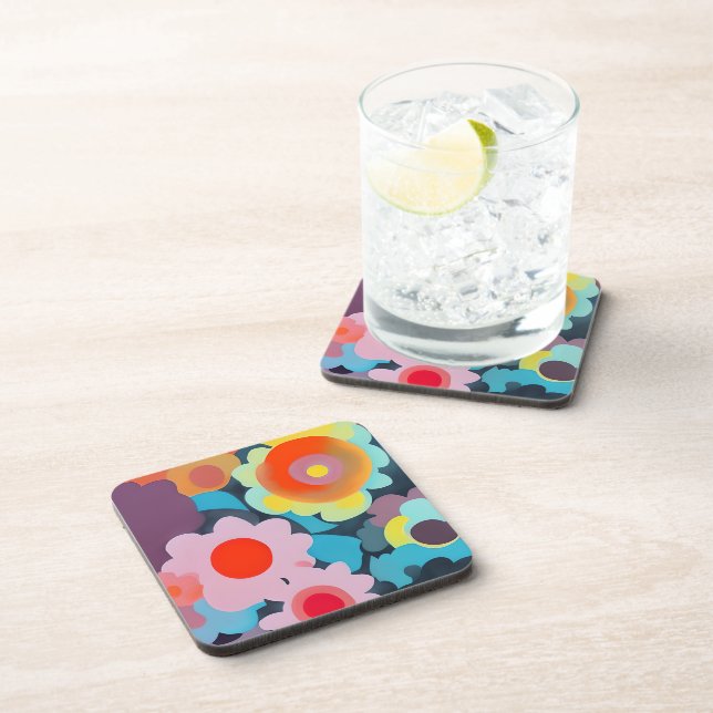 Retro mod flowers  coaster (Right Side)