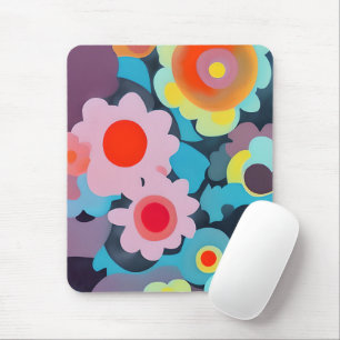 Retro mod flowers mouse pad