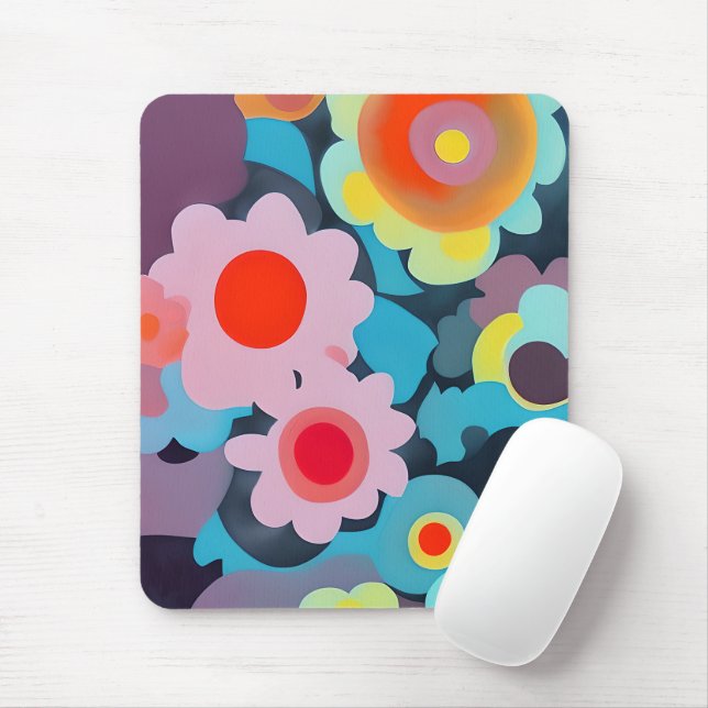 Retro mod flowers  mouse pad (With Mouse)