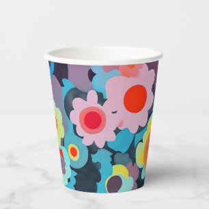 Retro mod flowers paper cups