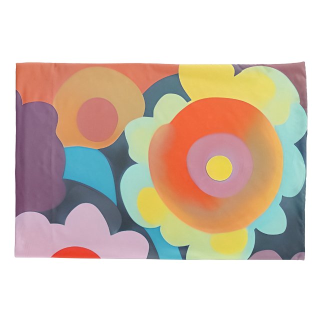 Retro mod flowers  pillowcase (Back)
