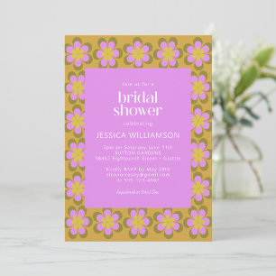 Retro Mod Flowers Purple and Yellow Bridal Shower Invitation