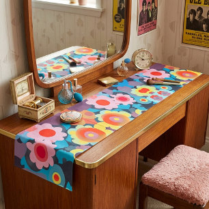 Retro mod flowers short table runner
