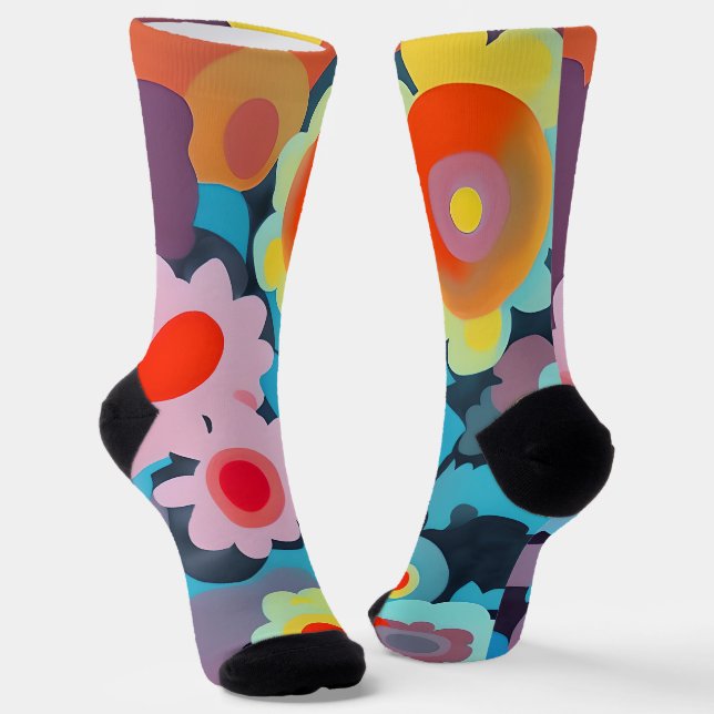Retro mod flowers  socks (Angled)