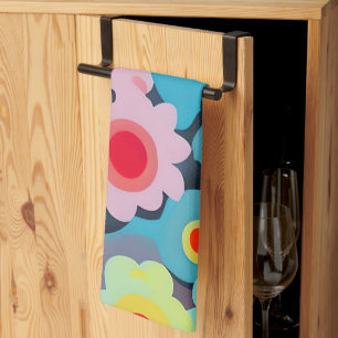 Retro mod flowers  tea towel