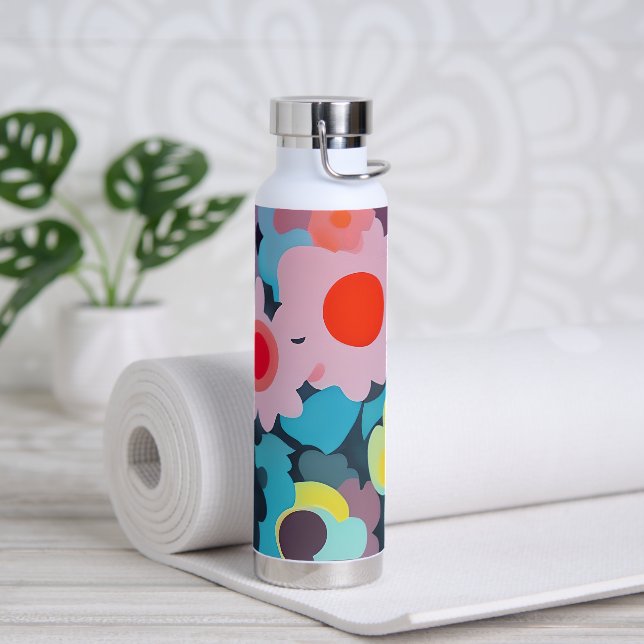 Retro mod flowers  water bottle (Yoga)