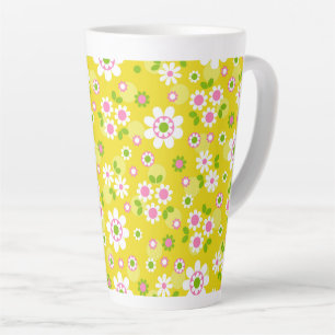 Retro Mod Flowers Yellow & White Latte Mug