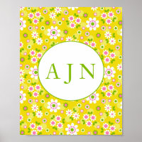 Retro Mod Flowers Yellow & White Monogram 