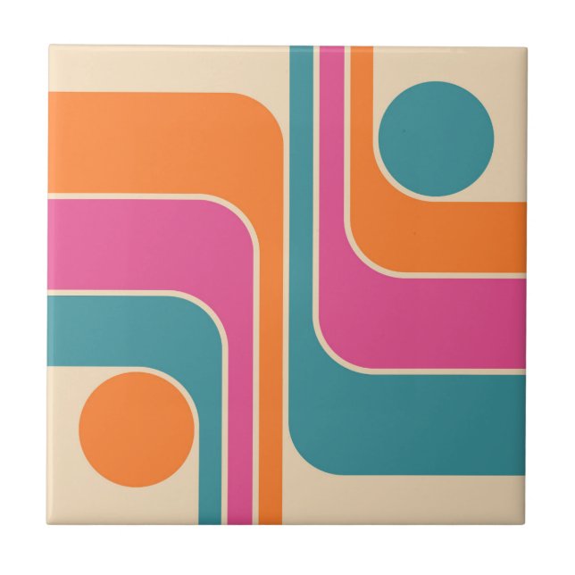 Retro Mod Geometric Design Ceramic Tile (Front)