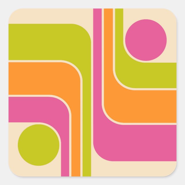 Retro Mod Geometric Design Square Sticker (Front)