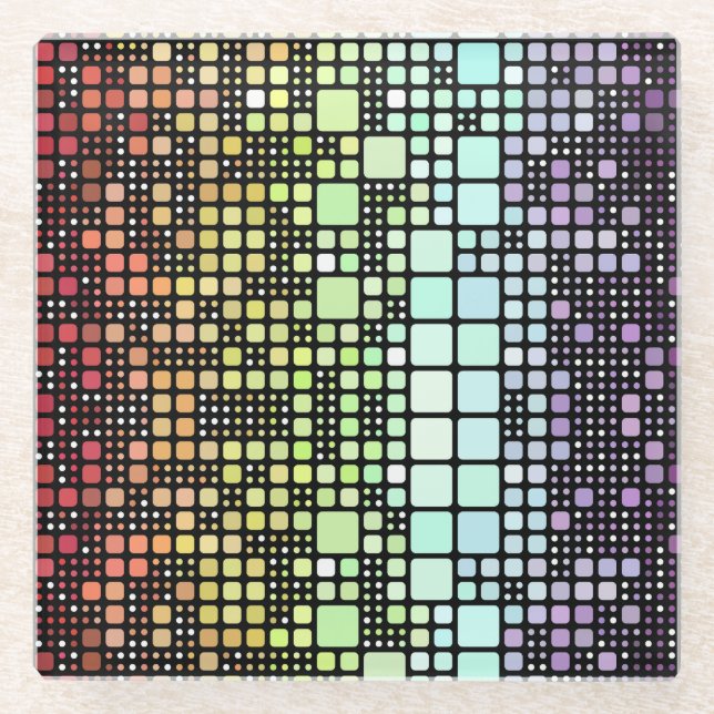 Retro Mod Geometric Groovy Funky Neurogender Pride Glass Coaster (Front)