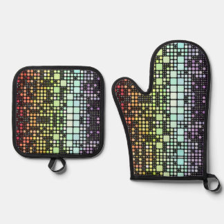 Retro Mod Geometric Groovy Funky Neurogender Pride Oven Mitt & Pot Holder Set