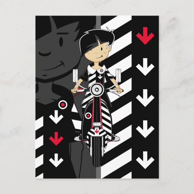 Retro Mod Girl on Scooter Postcard (Front)