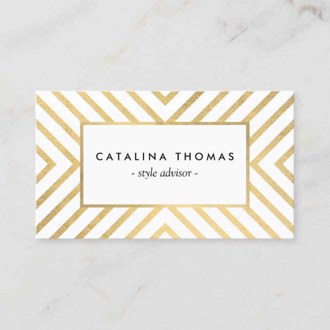 Retro Mod Gold and White Pattern Business Card (Front)