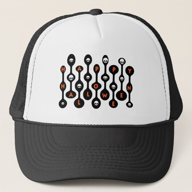 Retro Mod Happy Halloween Trucker Hat (Front)