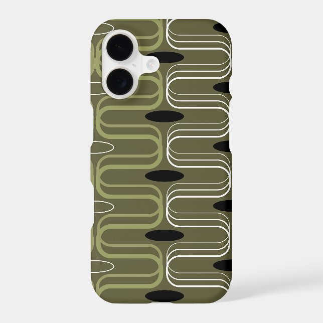 Retro Mod Ogee Pod Green Abstract Art Phone Case (Back)