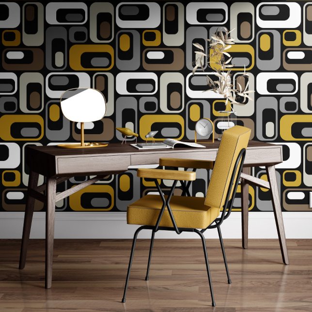 Retro Mod Ovals Mustard Beige Taupe Grey Black  Wallpaper (Creator Uploaded)