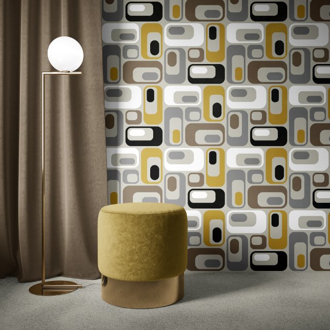 Retro Mod Ovals Mustard Grey Beige Taupe Black  Wallpaper (Creator Uploaded)