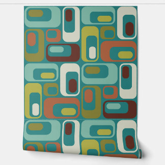 Retro Mod Ovals Pillow Teal Aqua Green Brown Wallpaper