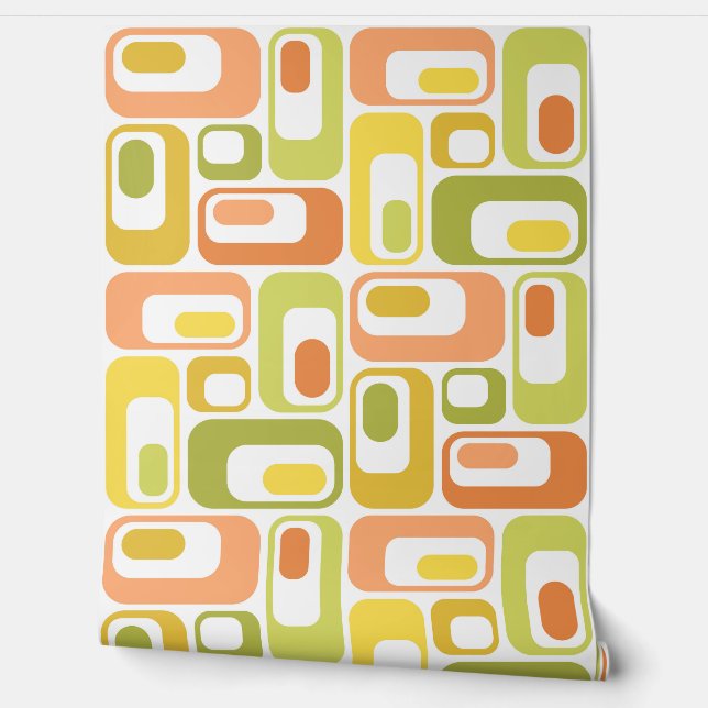 Retro Mod Ovals Yellow Orange Green Wallpaper (Unrolling)
