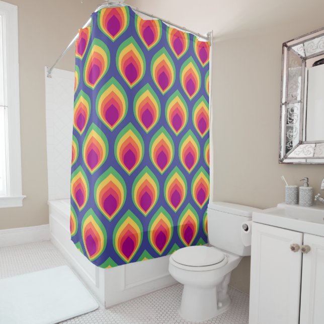 Retro Mod Pattern Shower Curtain (In Situ)
