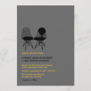Retro Mod Perfect Chair Pair Eames Modern Wedding Invitation