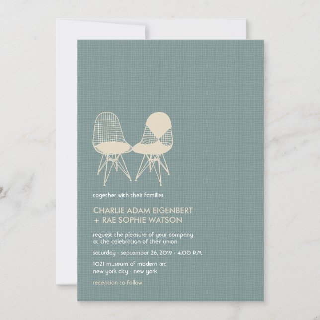 Retro Mod Perfect Chair Pair Eames Wedding Invite (Front)
