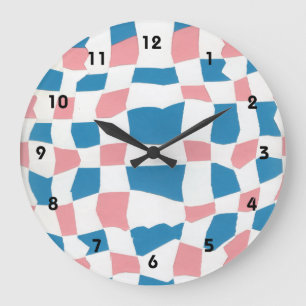 Retro Mod Pink Blue Checkerboard Abstract Large Clock