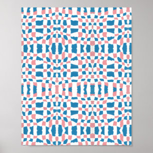 Retro Mod Pink Blue Checkerboard Abstract Poster
