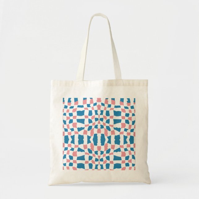 Retro Mod Pink Blue Checkerboard Abstract Tote Bag (Front)