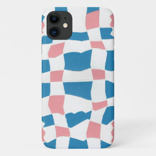 Retro Mod Pink Blue Chequerboard Abstract iPhone 11 Case