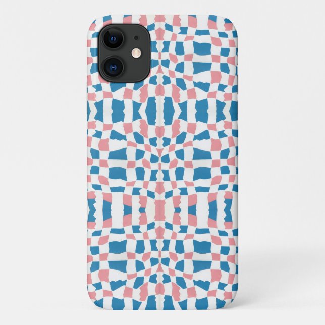 Retro Mod Pink Blue Chequerboard Abstract Case-Mate iPhone Case (Back)