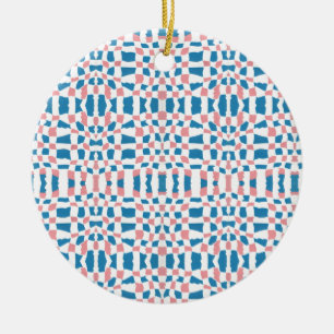 Retro Mod Pink Blue Chequerboard Abstract Ceramic Ornament