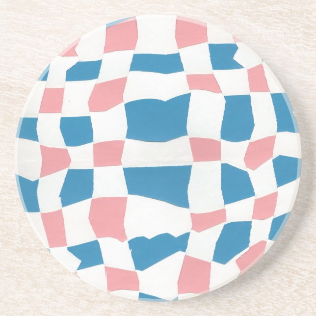 Retro Mod Pink Blue Chequerboard Abstract Coaster (Front)